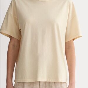 Everlane Organic Cotton Cream Crew Neck Casual Top L . Run Big